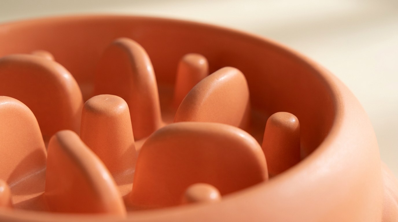 Close view of the raised ridges and channels inside the bowl